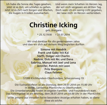 Traueranzeige von Christine Icking von Tageszeitung