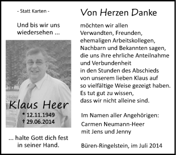 Traueranzeige von Klaus Heer von Tageszeitung