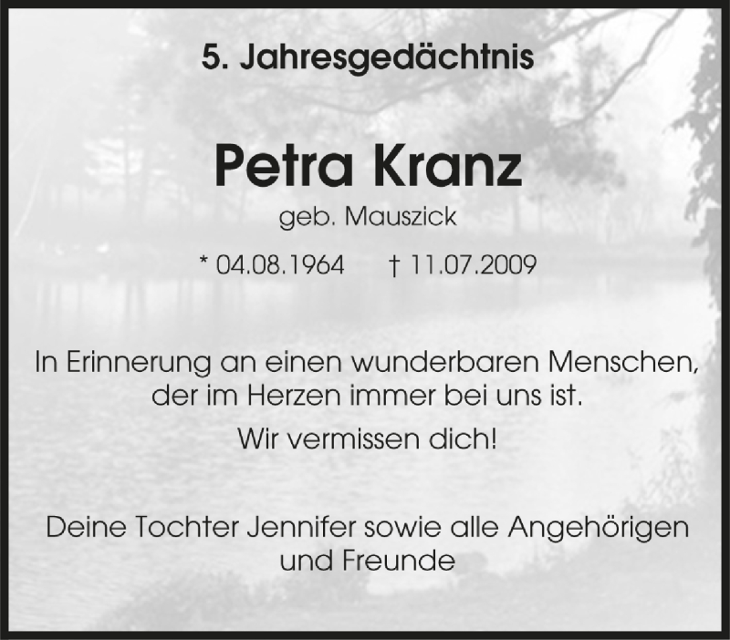  Traueranzeige für Petra Kranz vom 11.07.2014 aus Tageszeitung