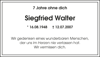 Traueranzeige von Siegfried Walter von Tageszeitung