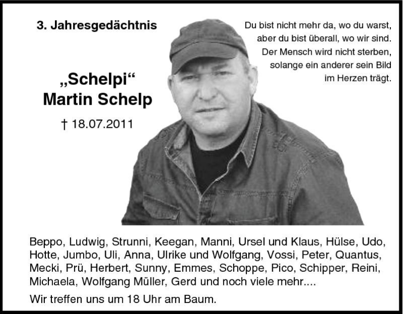  Traueranzeige für Martin Schelpi Schelp vom 18.07.2014 aus Tageszeitung