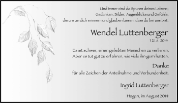 Traueranzeige von Wendel Luttenberger von Tageszeitung