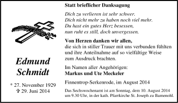 Traueranzeige von Edmund Schmidt von Tageszeitung