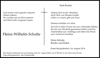Traueranzeige von Heinz-Wilhelm Schulte von Tageszeitung