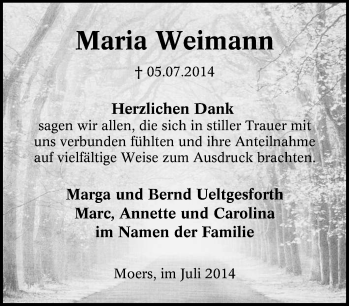 Traueranzeige von Maria Weimann von Tageszeitung