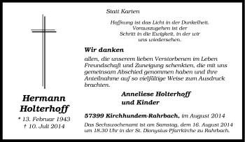 Traueranzeige von Hermann Holterhoff von Tageszeitung