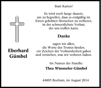 Traueranzeige von Eberhard Gümbel von Tageszeitung