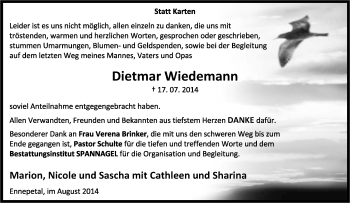 Traueranzeige von Dietmar Wiedemann von Tageszeitung