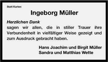 Traueranzeige von Ingeborg Müller von Tageszeitung