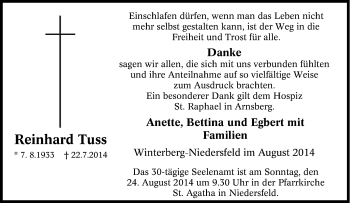 Traueranzeige von Reinhard Tuss von Tageszeitung