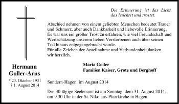Traueranzeige von Maria Goller-Arns von Tageszeitung