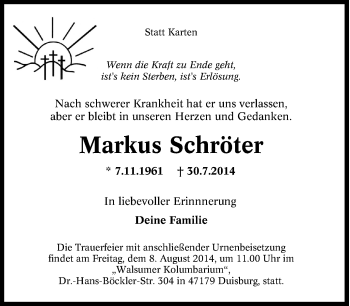 Traueranzeige von Markus Schröter von Tageszeitung