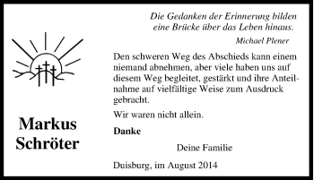 Traueranzeige von Markus Schröter von Tageszeitung