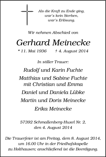 Traueranzeige von Gerhard Meinecke von Tageszeitung