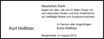 Traueranzeige von Kurt Hollitzer von Tageszeitung