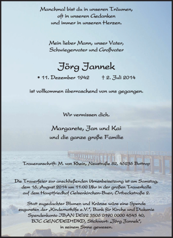 Traueranzeige von Jörg Jannek von Tageszeitung