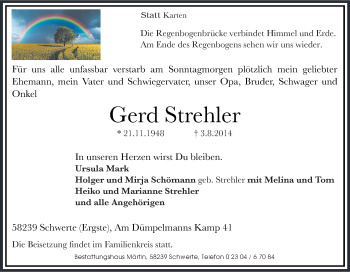 Traueranzeige von Gerd Strehler von Tageszeitung