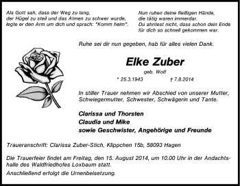 Traueranzeige von Elke Zuber von Tageszeitung