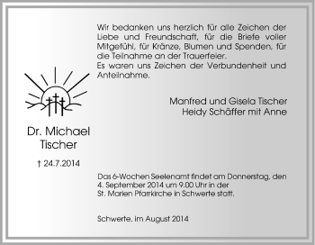 Traueranzeige von Michael Tischer von Tageszeitung