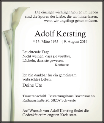 Traueranzeige von Adolf Kersting von Tageszeitung