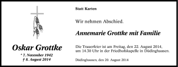 Traueranzeige von Oskar Grottke von Tageszeitung