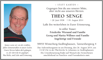 Traueranzeige von Theo Senge von Tageszeitung