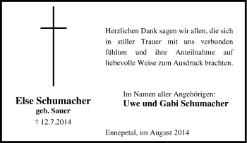 Traueranzeige von Else Schumacher  von Tageszeitung
