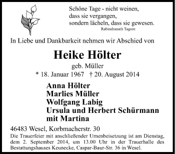 Traueranzeige von Heike Hölter von Tageszeitung