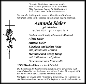 Traueranzeige von Antonie Sieler von Tageszeitung