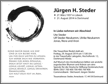 Traueranzeige von Jürgen Steder von Tageszeitung