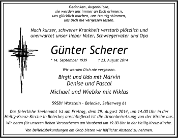 Traueranzeige von Günter Scherer von Tageszeitung