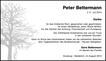 Traueranzeige von Peter Bettermann von Tageszeitung