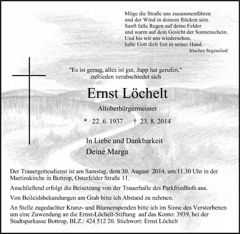  Traueranzeige für Ernst Löchelt vom 27.08.2014 aus Tageszeitung