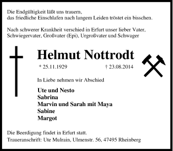 Traueranzeige von Helmut Nottrodt von Tageszeitung