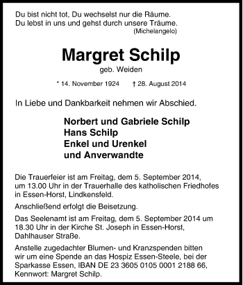 Traueranzeige von Margret Schilp von Tageszeitung