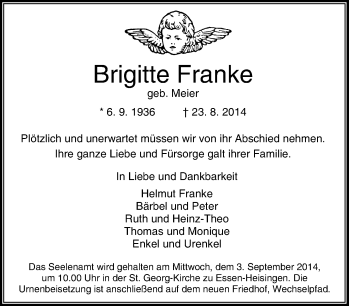 Traueranzeige von Brigitte Franke von Tageszeitung