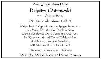 Traueranzeige von Brigitta Ostrowski von Tageszeitung