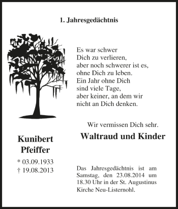 Traueranzeige von Kunibert Pfeiffer von Tageszeitung
