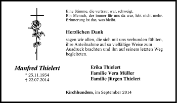 Traueranzeige von Manfred Thielert von Tageszeitung