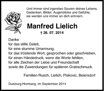 Traueranzeige von Manfred Lielich von Tageszeitung