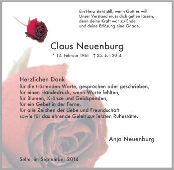 Traueranzeige von Claus Neuenburg von Tageszeitung