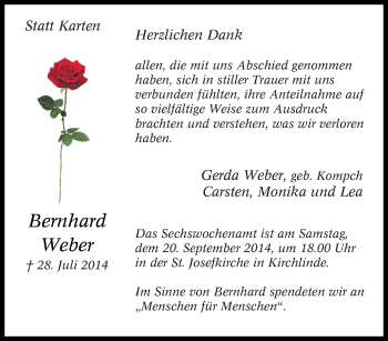 Traueranzeige von Bernhard Weber von Tageszeitung