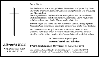 Traueranzeige von Albrecht Held von Tageszeitung