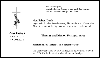 Traueranzeige von Leo Erwes von Tageszeitung