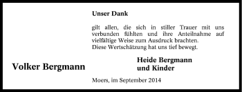 Traueranzeige von Volker Bergmann von Tageszeitung