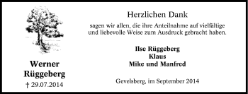 Traueranzeige von Werner Rüggeberg von Tageszeitung
