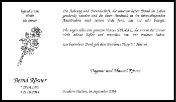 Traueranzeige von Bernd Rösner von Tageszeitung