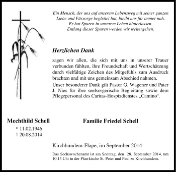 Traueranzeige von Mechthild Schell von Tageszeitung