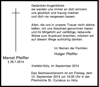 Traueranzeige von Marcel Pfeiffer von Tageszeitung
