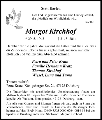 Traueranzeige von Margot Kirchhof von Tageszeitung